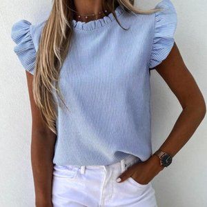 Striped Ruffle Sleeve Top